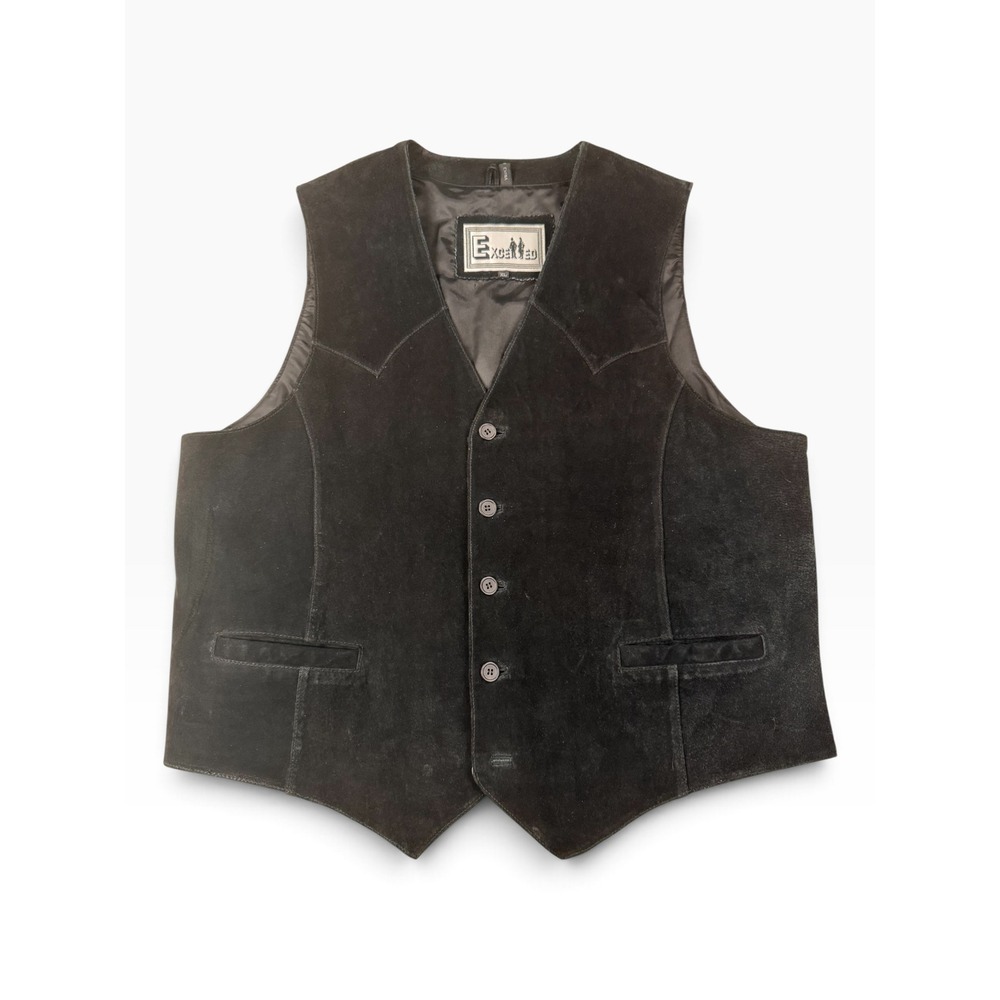 Excelled Mens Black Suede Leather Western Vest Yoke Button Front XL RN 20848